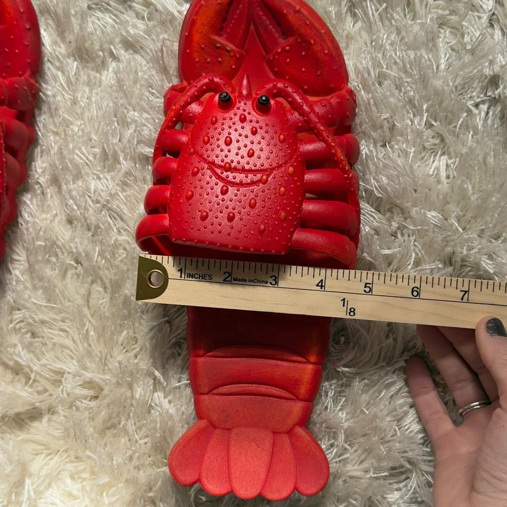 Vintage Lobster Slides Novelty Red Rubber Beach Sandals Mens 10 11 Made HongKong